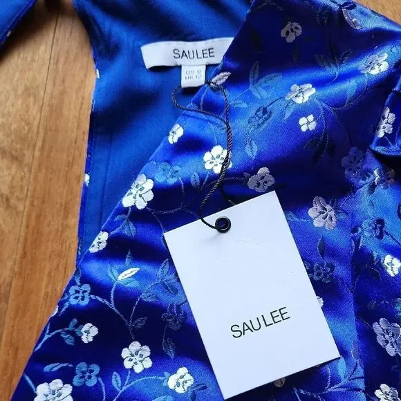 Sau Lee - Floral Dress in Royal Blue And White - Women's Size 8 - Picture 2 of 6